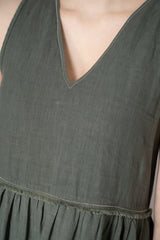 Peserico V-neck Linen Tiered Dress in Dark Sage Vancouver. Shop Online or in Store.