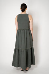 Peserico V-neck Linen Tiered Dress in Dark Sage Vancouver. Shop Online or in Store.