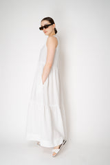 Peserico V-neck Linen Tiered Dress in White Vancouver. Shop Online or in Store.