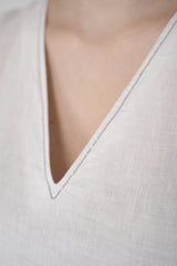 Peserico V-neck Linen Tiered Dress in White Vancouver. Shop Online or in Store.