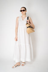 Peserico V-neck Linen Tiered Dress in White Vancouver. Shop Online or in Store.