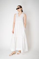 Peserico V-neck Linen Tiered Dress in White Vancouver. Shop Online or in Store.