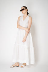 Peserico V-neck Linen Tiered Dress in White Vancouver. Shop Online or in Store.