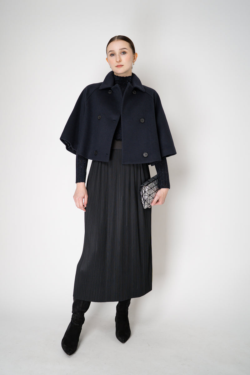 Peserico Virgin Wool Ribbed Lurex Mock Neck Pullover in Navy Vancouver. Shop Online or in Store.