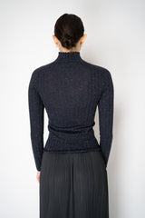 Peserico Virgin Wool Ribbed Lurex Mock Neck Pullover in Navy Vancouver. Shop Online or in Store.