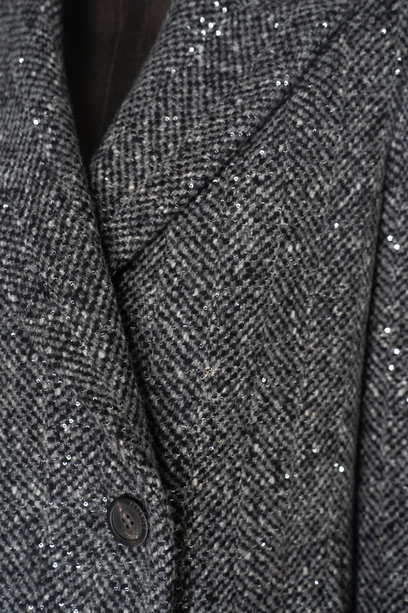 Peserico Virgin Wool Sequin Embellished Tweed Blazer in Grey Melange Vancouver. Shop Online or in Store.