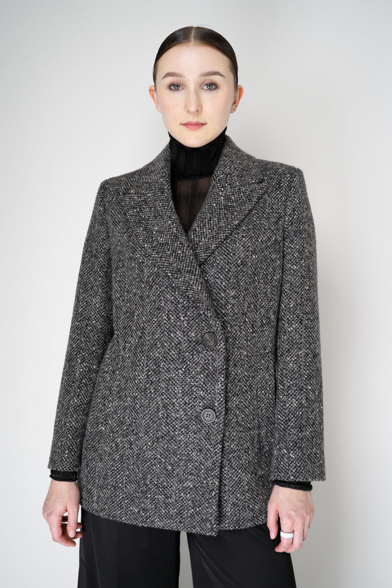 Peserico Virgin Wool Sequin Embellished Tweed Blazer in Grey Melange Vancouver. Shop Online or in Store.