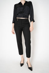 Peserico Viscose Blend Cropped Tapered Leg Trousers in Black Vancouver. Shop Online or in Store.