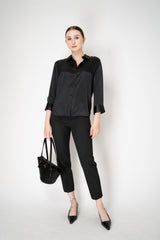 Peserico Viscose Blend Cropped Tapered Leg Trousers in Black Vancouver. Shop Online or in Store.