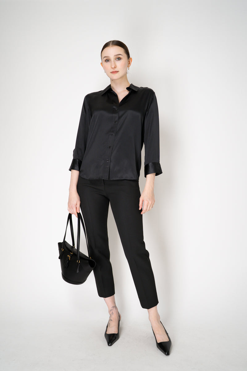 Peserico Viscose Blend Cropped Tapered Leg Trousers in Black Vancouver. Shop Online or in Store.