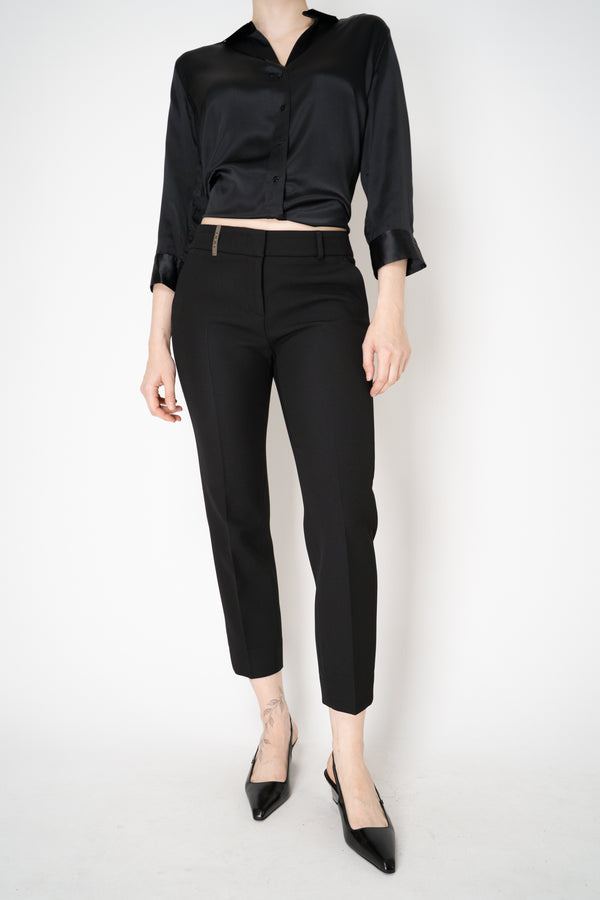 Peserico Viscose Blend Cropped Tapered Leg Trousers in Black Vancouver. Shop Online or in Store.