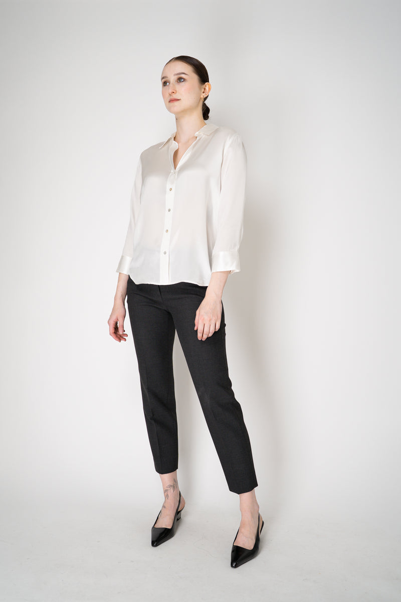 Peserico Viscose Blend Cropped Tapered Leg Trousers in Dark Grey Vancouver. Shop Online or in Store.