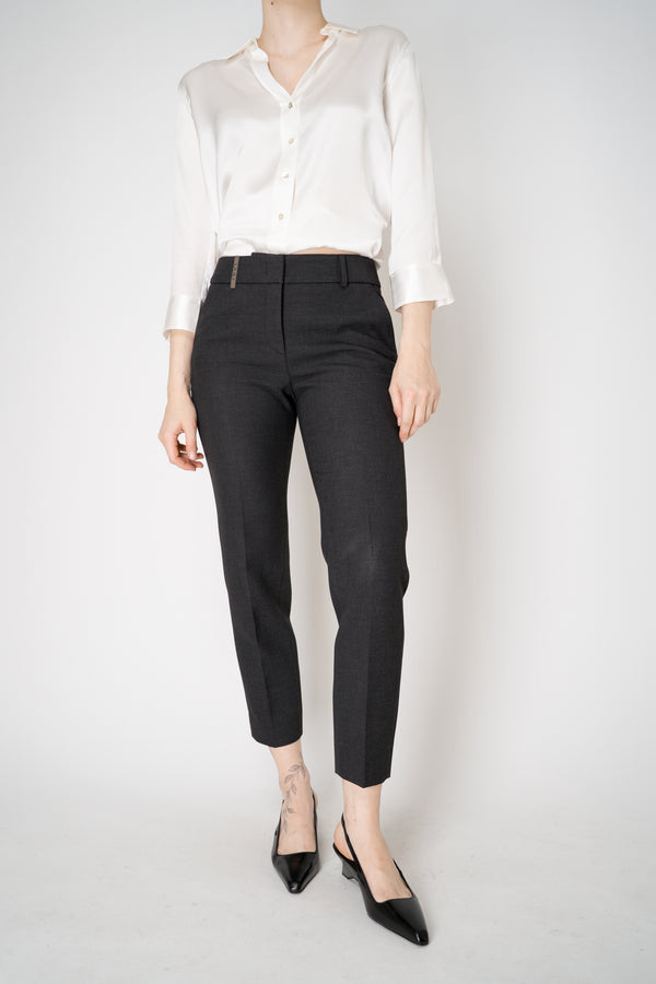 Peserico Viscose Blend Cropped Tapered Leg Trousers in Dark Grey Vancouver. Shop Online or in Store.