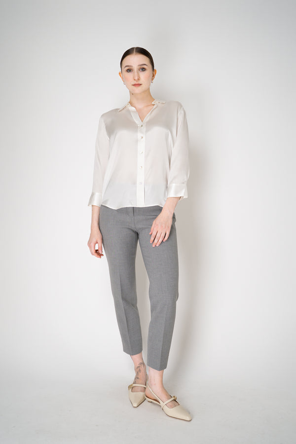 Peserico Viscose Blend Cropped Tapered Leg Trousers in Light Grey Vancouver. Shop Online or in Store.