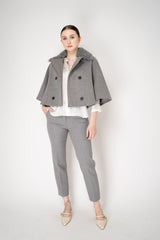 Peserico Viscose Blend Cropped Tapered Leg Trousers in Light Grey Vancouver. Shop Online or in Store.