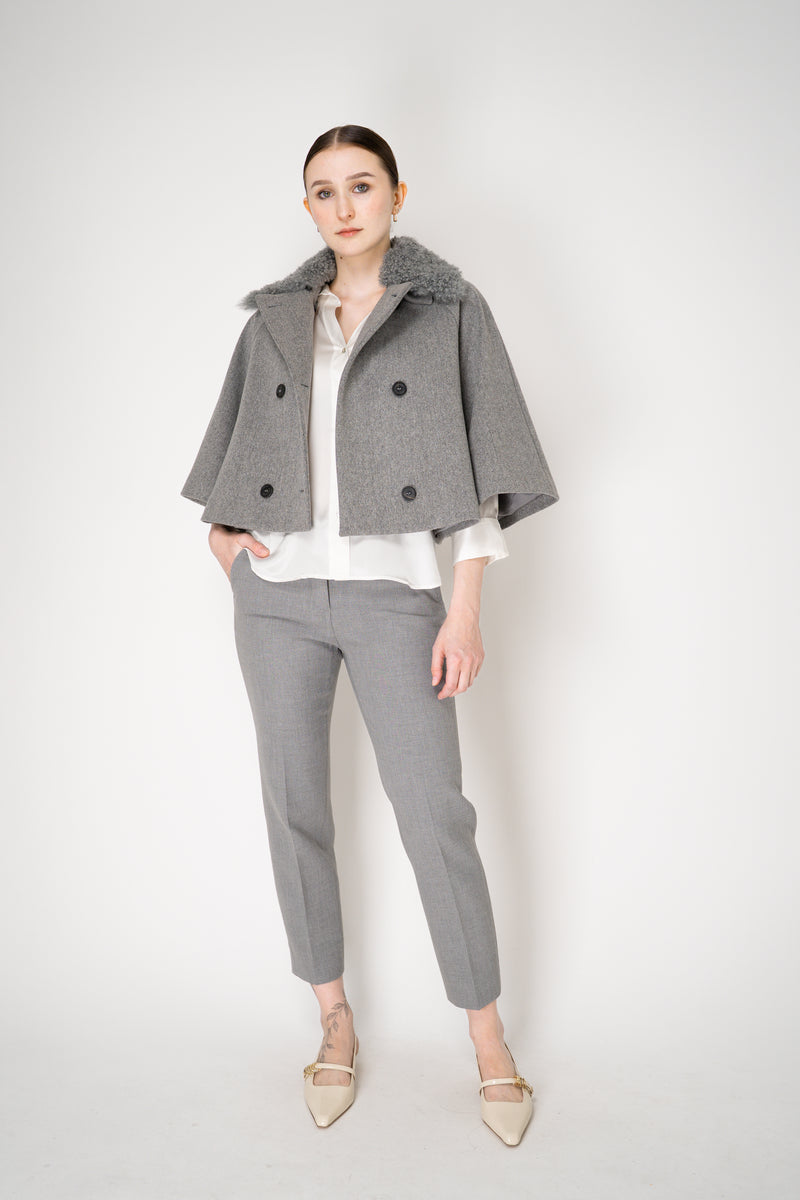Peserico Viscose Blend Cropped Tapered Leg Trousers in Light Grey Vancouver. Shop Online or in Store.