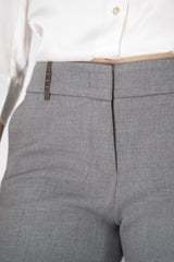 Peserico Viscose Blend Cropped Tapered Leg Trousers in Light Grey Vancouver. Shop Online or in Store.