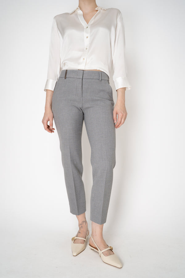 Peserico Viscose Blend Cropped Tapered Leg Trousers in Light Grey Vancouver. Shop Online or in Store.