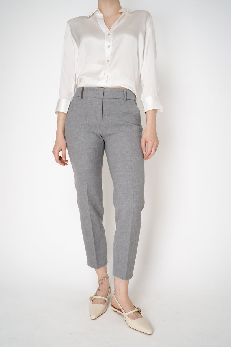 Peserico Viscose Blend Cropped Tapered Leg Trousers in Light Grey Vancouver. Shop Online or in Store.
