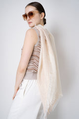 Peserico Viscose Linen Fringed Lurex Scarf in Beige Gold Vancouver. Shop Online or in Store.