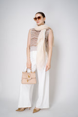 Peserico Viscose Linen Fringed Lurex Scarf in Beige Gold Vancouver. Shop Online or in Store.