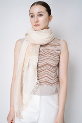 Peserico Viscose Linen Fringed Lurex Scarf in Beige Gold Vancouver. Shop Online or in Store.