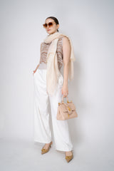 Peserico Viscose Linen Fringed Lurex Scarf in Beige Gold Vancouver. Shop Online or in Store.