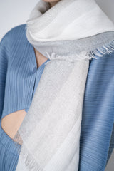 Peserico Viscose Linen Fringed Lurex Scarf in Grey Silver Vancouver. Shop Online or in Store.