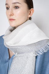 Peserico Viscose Linen Fringed Lurex Scarf in Grey Silver Vancouver. Shop Online or in Store.