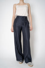 Peserico Viscose Linen Straight Leg Trousers with Beaded Belt in Navy Vancouver. Shop Online or in Store.