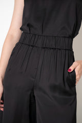 Peserico Wide Leg Pull-On Satin Pants  in Black Vancouver. Shop Online or in Store.