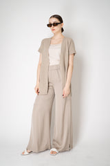 Peserico Wide Leg Rayon Blend Sateen Trousers with Slit Sides in Dark Beige Vancouver. Shop Online or in Store.