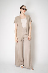 Peserico Wide Leg Rayon Blend Sateen Trousers with Slit Sides in Dark Beige Vancouver. Shop Online or in Store.