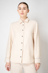 Peserico Wool Cashmere Button-up Flannel Shirt Jacket in Ivory Gold