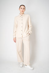 Peserico Wool Cashmere Button-up Flannel Shirt Jacket in Ivory Gold