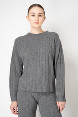 Peserico Wool Cashmere Cable Knit Crew Neck Pullover in Grey with Lurex Vancouver. Shop Online or in Store.