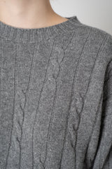 Peserico Wool Cashmere Cable Knit Crew Neck Pullover in Grey with Lurex Vancouver. Shop Online or in Store.