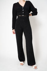 Peserico Wool Cashmere Cable Knit Pull-on Style Straight Leg Pants in Black with Lurex Vancouver. Shop Online or in Store.
