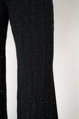 Peserico Wool Cashmere Cable Knit Pull-on Style Straight Leg Pants in Black with Lurex Vancouver. Shop Online or in Store.