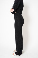 Peserico Wool Cashmere Cable Knit Pull-on Style Straight Leg Pants in Black with Lurex Vancouver. Shop Online or in Store.