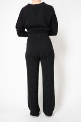 Peserico Wool Cashmere Cable Knit Pull-on Style Straight Leg Pants in Black with Lurex Vancouver. Shop Online or in Store.