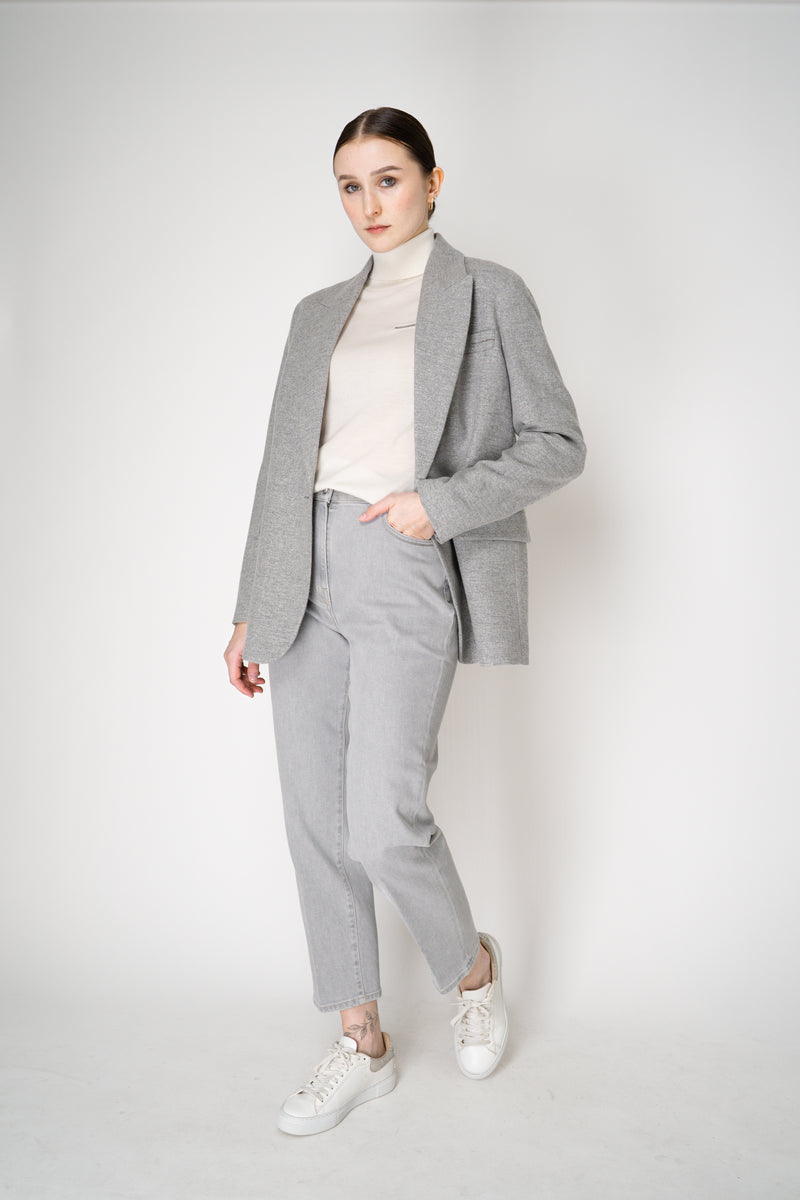 Peserico Wool Cashmere Flannel Lurex Blazer in Light Grey Vancouver. Shop Online or in Store.