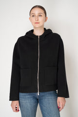 Peserico Wool Cashmere Hooded Jacket with Knit Back in Black Vancouver. Shop Online or in Store.