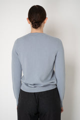 Peserico Wool Cashmere Knit Crew Neck Sweater with Embellished Faux Pocket in Dusty Blue Vancouver. Shop Online or in Store.