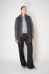 Peserico Wool Cashmere Knit Crew Neck Sweater with Embellished Faux Pocket in Dusty Blue Vancouver. Shop Online or in Store.