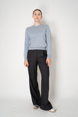Peserico Wool Cashmere Knit Crew Neck Sweater with Embellished Faux Pocket in Dusty Blue Vancouver. Shop Online or in Store.