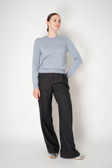 Peserico Wool Cashmere Knit Crew Neck Sweater with Embellished Faux Pocket in Dusty Blue Vancouver. Shop Online or in Store.