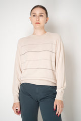Peserico Wool Cashmere Knit Crew Neck Sweater with Filo Diamante Stripes in Beige Vancouver. Shop Online or in Store.