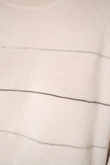 Peserico Wool Cashmere Knit Crew Neck Sweater with Filo Diamante Stripes in Beige Vancouver. Shop Online or in Store.