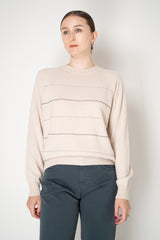 Peserico Wool Cashmere Knit Crew Neck Sweater with Filo Diamante Stripes in Beige Vancouver. Shop Online or in Store.
